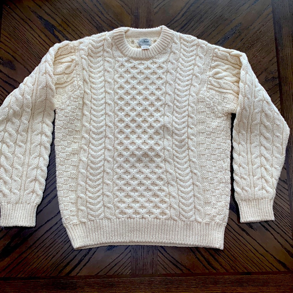 LL Bean Cable Irish Fisherman Crew Men’s Wool sweater